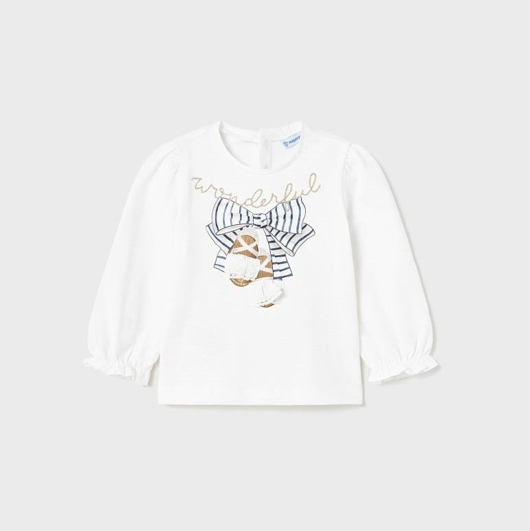 Mayoral Yazlık Kız Bebek Uzun Kol T-shirt Beyaz