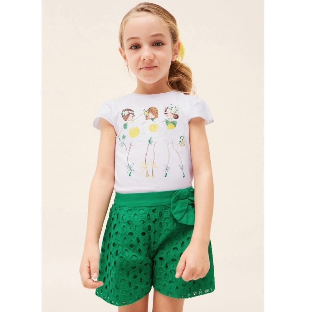 Mayoral Yazlık Kız Kısa Kol T-shirt Beyaz
