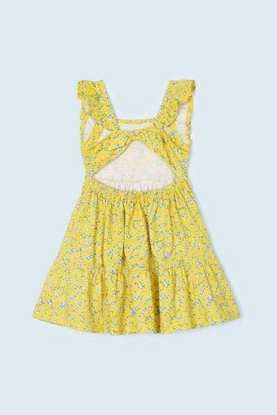 Mayoral Kız Çocuk Sırt Detaylı Baskılı Elbise Sarı